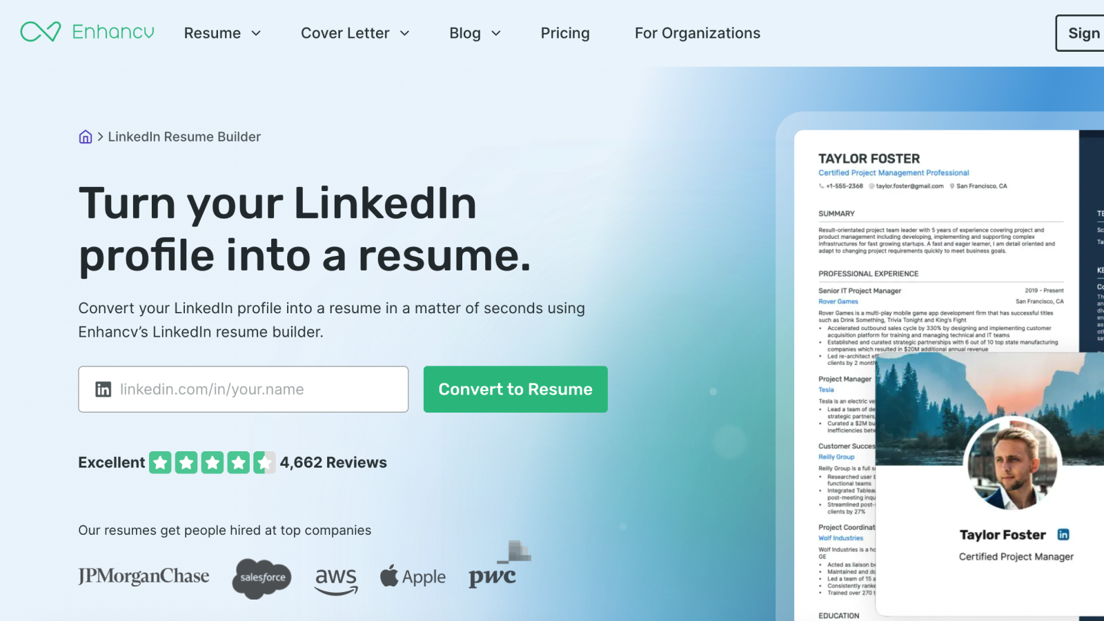 Enhancv LinkedIn Resume Builder hero image