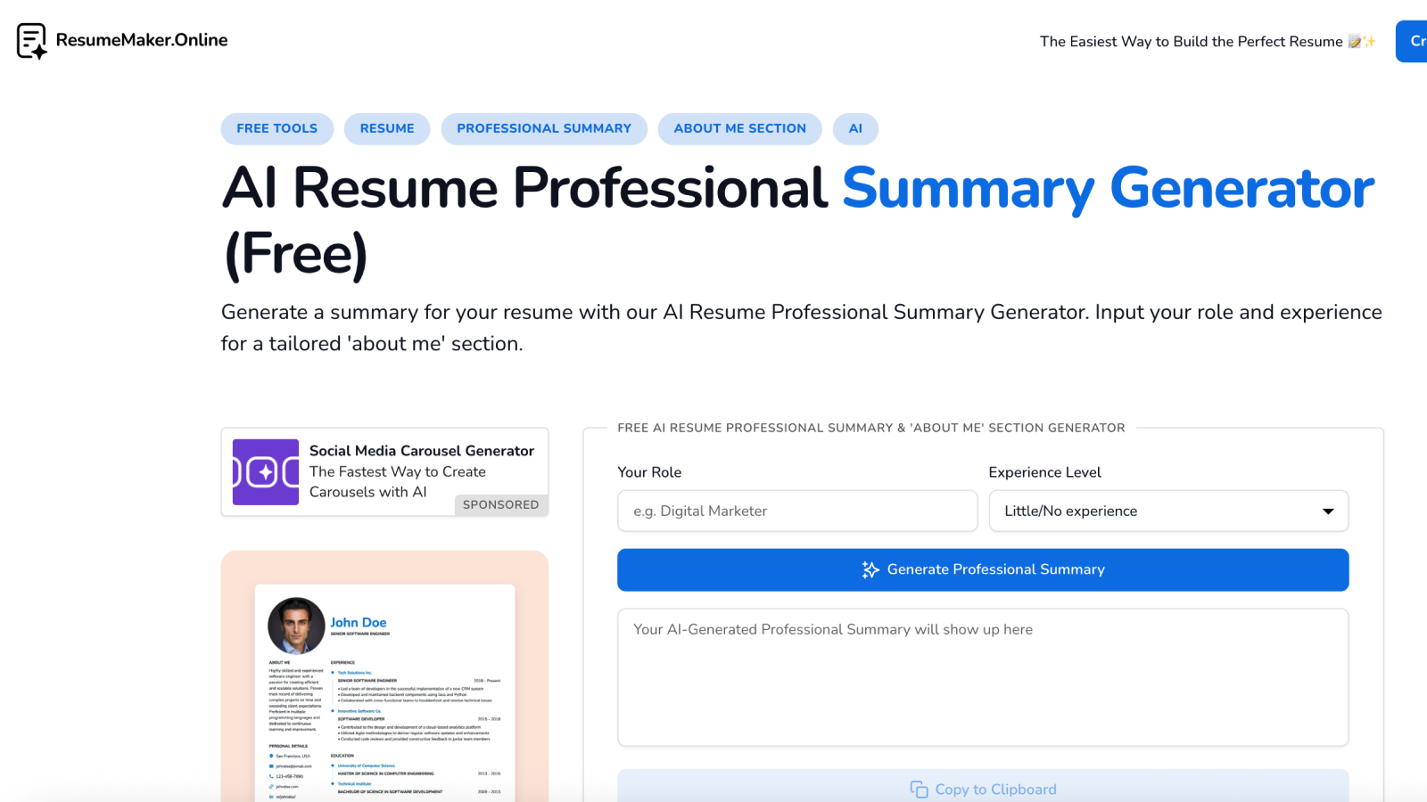 ResumeMaker Summary Generator hero image